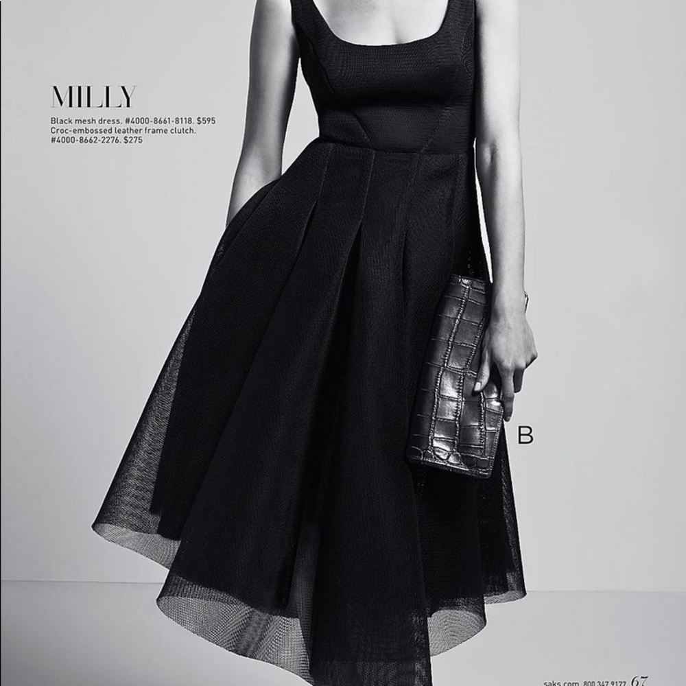 Milly Black Organza Mesh Tea-Length Dress - NWT